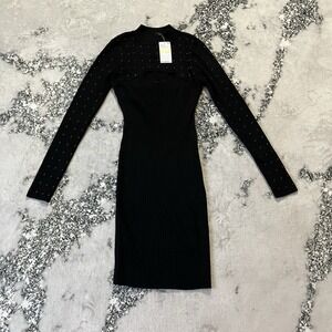 Rosie Harlow Dress Womens Size Medium Black Long Sleeve‎ Ribbed Beaded